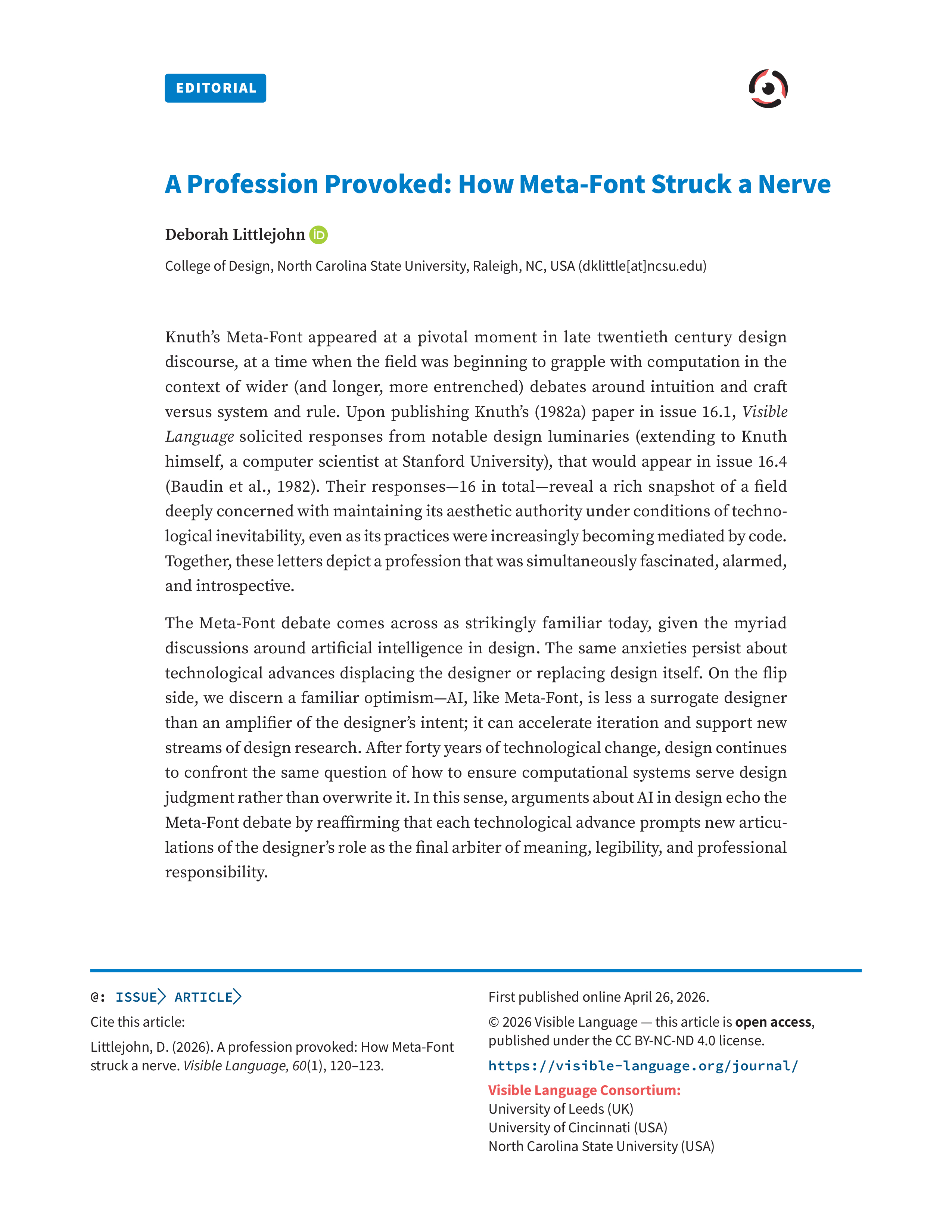 Title page for an article with standard journal typesetting.